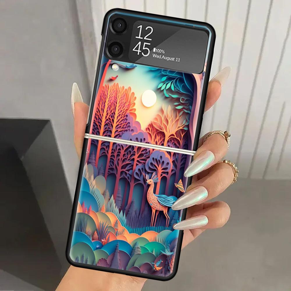 Natural Trees in Mountain Ranges Hard PC Phone Case For Samsung Galaxy Z Flip 7 6 5 4 3 Black ZFlip7 ZFlip6 Flip5 Flip4 Flip3 5G