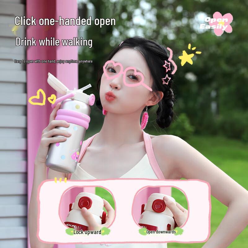 Wushengwu Kids 316L Stainless Steel Straw Thermos Bottle 700ml