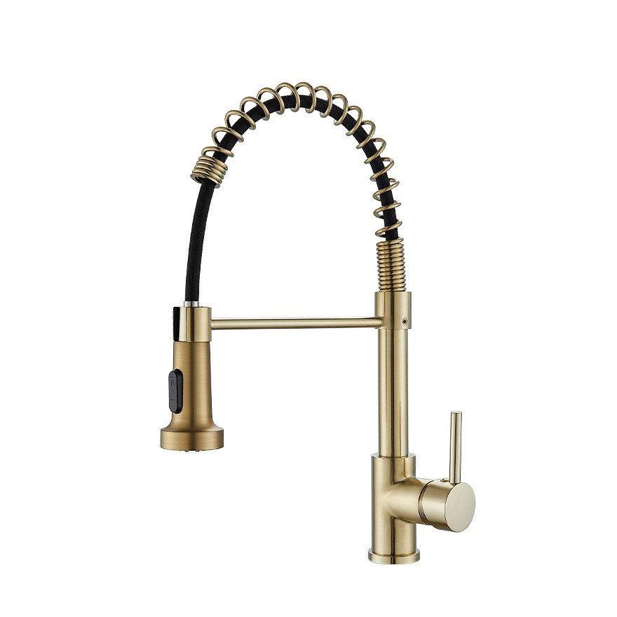 Brushed Gold Kitchen Sink Faucet One Handle Spring Hot and Cold Water Tap Deck Mounted Bathroom Kitchen Crane