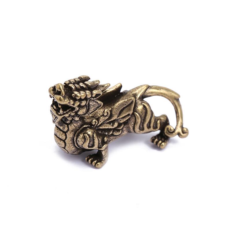 Vintage Brass Pixiu and Kirin Pendant Keychain for Men and Women