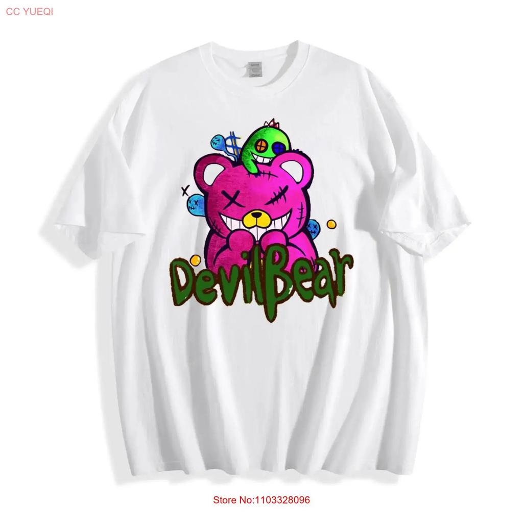 Teufelbär T-Shirt Buntes Cartoon-Design Vintage Gewaschen Vielseitig Bequem Dehnbar für Männer Grafik Atmungsaktiv Unisex