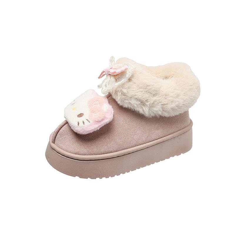 Cartoon Hello Kitty versatile thick-soled cute snow boots for women's 2025 winter new velvet warm Northeast cotton shoes