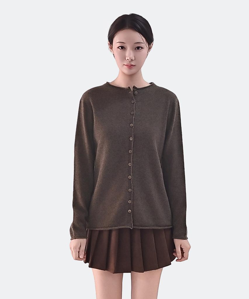 Clace 100% Wool Loose Fit Cardigan With Button Details_Brown
