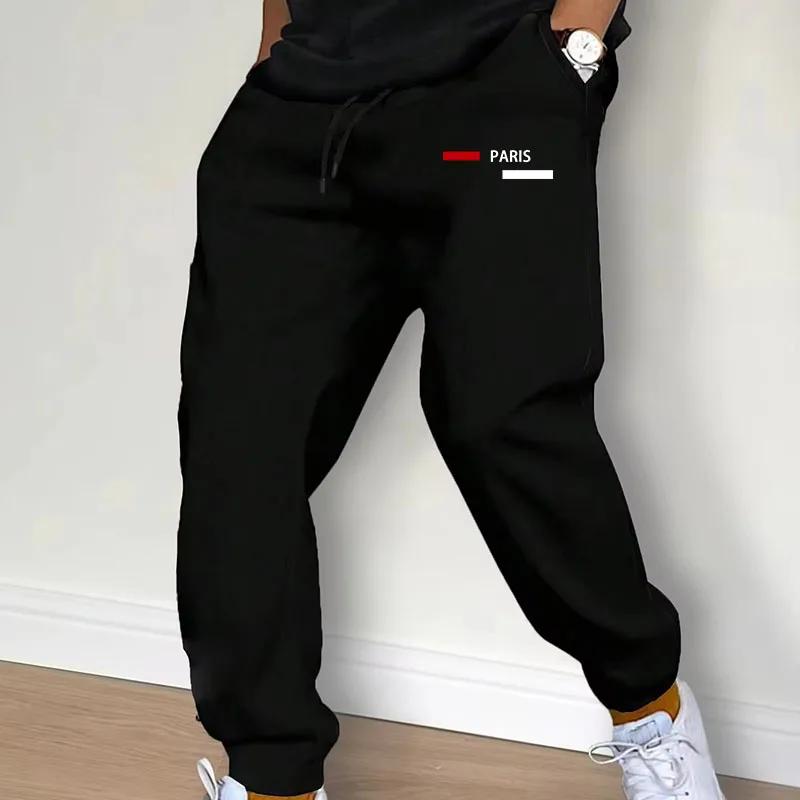 

Spring and Autumn Men s Casual Pants Personalized Printed Slim Breathable Sweatpants Sports Jogging Retro Streetwear XS чорний