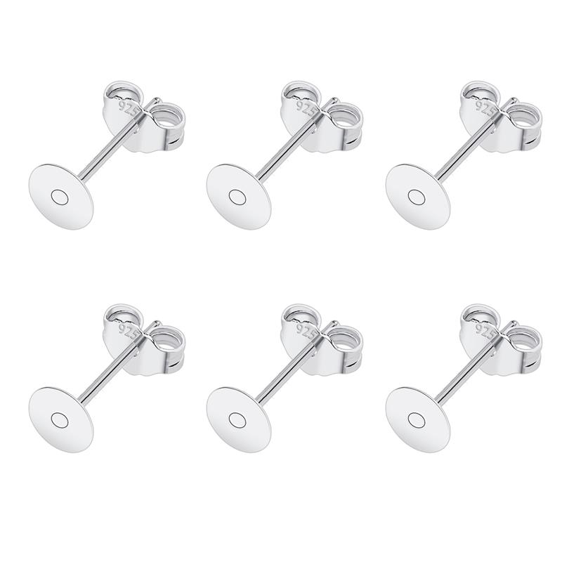 50pcs/lot 925 Silver Plated Blank Post Earring Studs Base Pin With Earring Plug Findings Ear Back DIY Jewelry Making Accessories