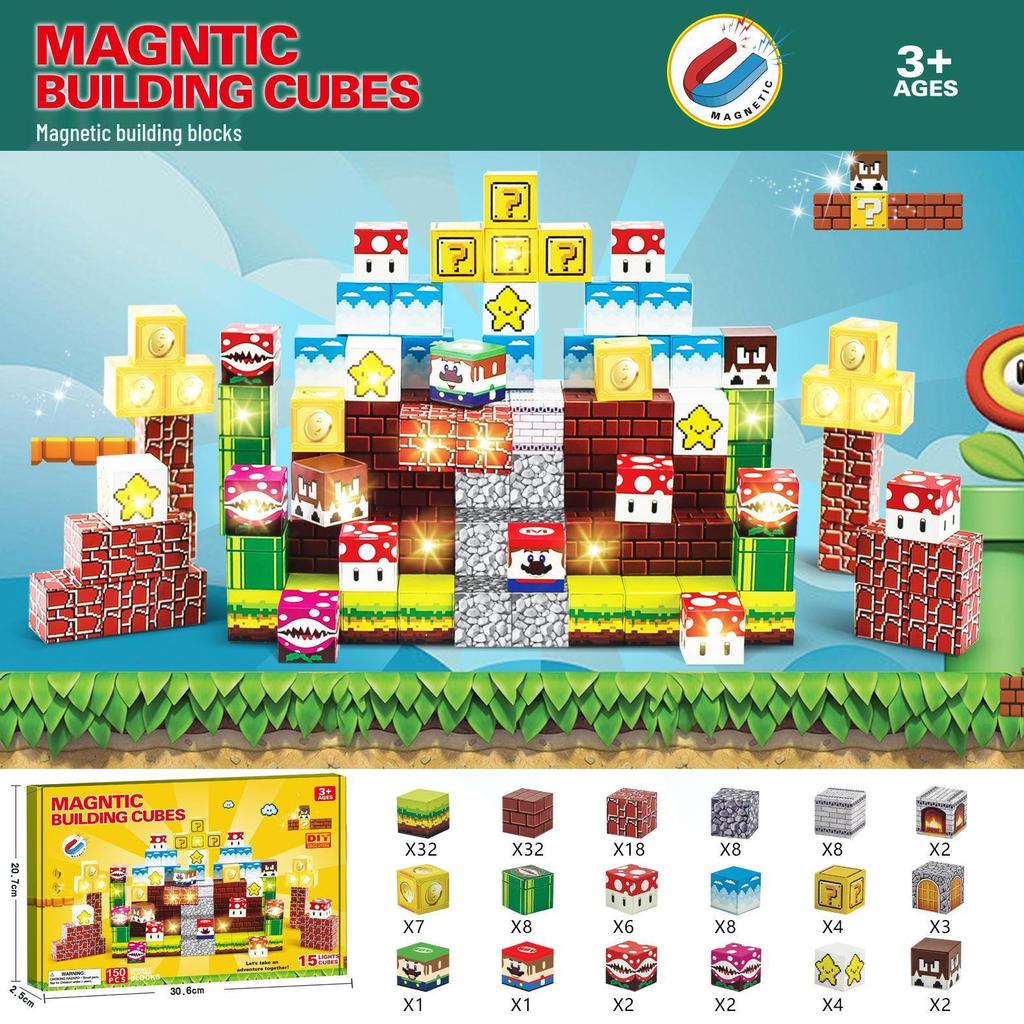 Eco-Friendly Magnetic Building Blocks: Large Particle Educational Puzzle Toy, Creative Pixel Style Scene Assembly Cubes