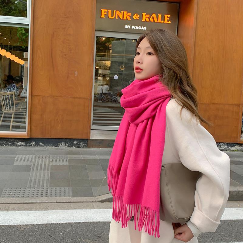 Women's Thickened Cashmere Wool Scarf - Versatile Autumn/Winter Shawl, Korean Style, White
