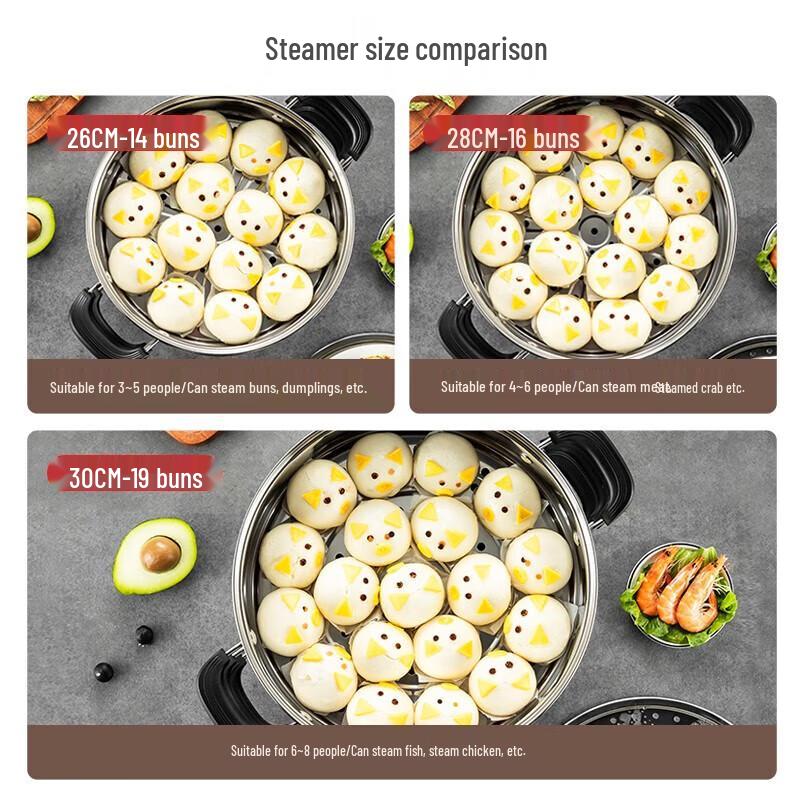 Meichu 30CM Stainless Steel 3-Layer Steamer with Glass Lid