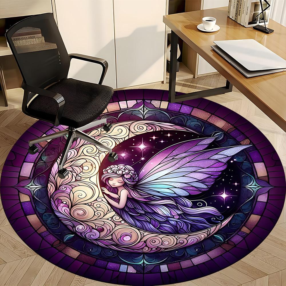 1PC Fairy Moon Office Round Area Rug, Indoor Mat Suitable ForOffice, Under Office Chairs Bedroom Living Room Home Decor, Room Deco, D033