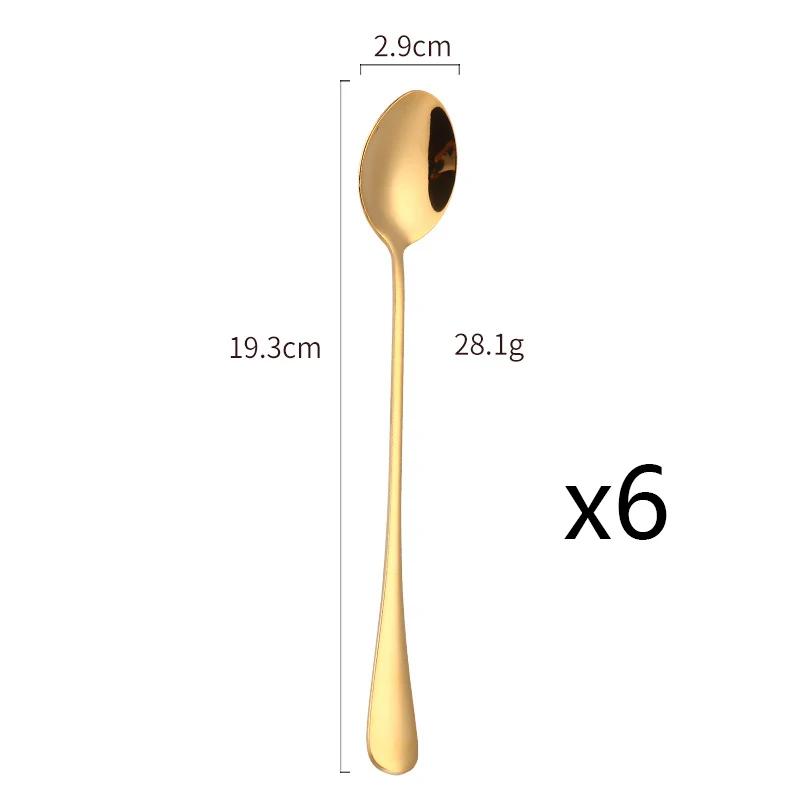 6pcs Cream Spoons 304 Stainless Steel Spoons Ice Long Handle Coffee Spoons Stirring Spoons Kitchen Utensils