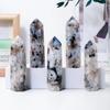 Natural Black Moonstone Hexagonal Prism Polished Energy Column Ornament