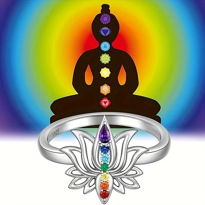 Prsteny z ryzího stříbra 925 s lotosovým květem v boho stylu pro jógu, barevné prsteny se 7 čakrami pro ženy, léčivé duhové krystaly, amulet, šperky, dárky