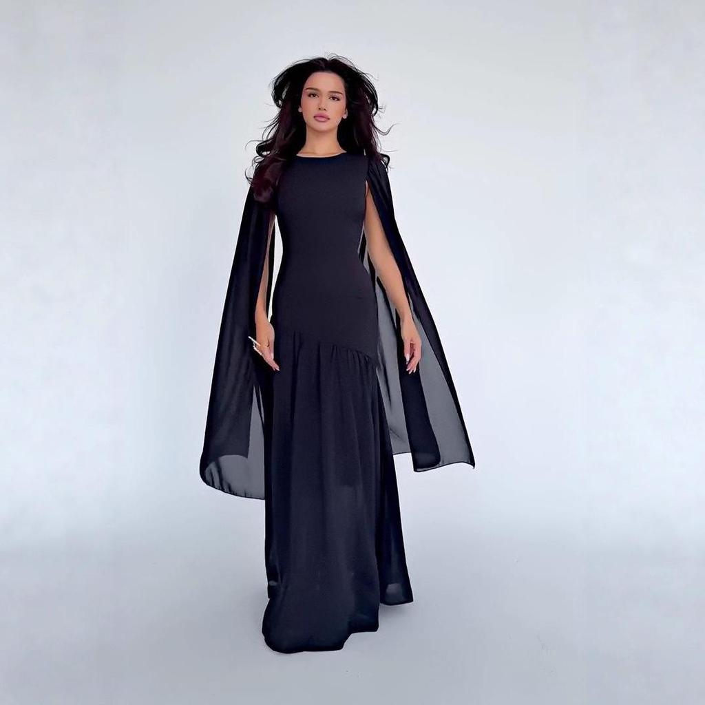 2025 Summer Women's European-American Casual Cape Sleeve Slim Dress