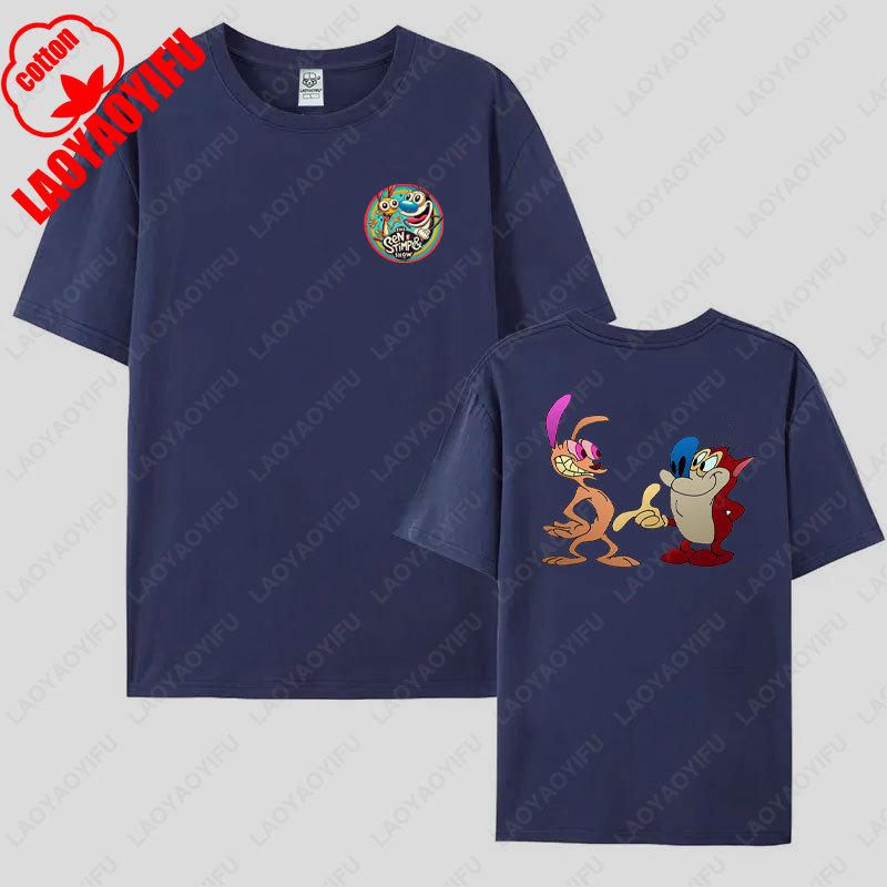 80s Ren Stimpy Show Television Nickelodeon Cartoon Double Sided Tshirt Medium Harajuku Lovely Summer Style Hipster Cotton Tees