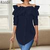 ZANZEA Blusa Casual de Manga Larga con Hombros Descubiertos para Mujer