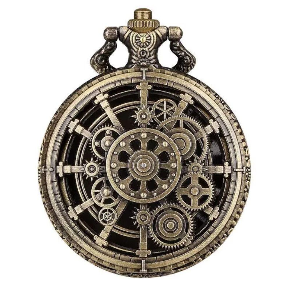 Arabic Numerals Dial Steampunk Quartz Pocket Watch Zinc Alloy Necklace Pendant Watch Men Women