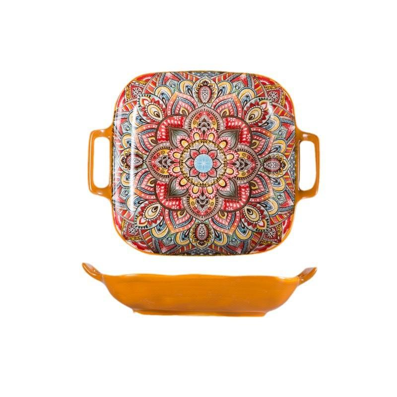 Böhmische Binaurale Quadratische Keramikplatte Kreative Haushalt Gemüseteller Obst Pastateller Gebratener Gemüseteller