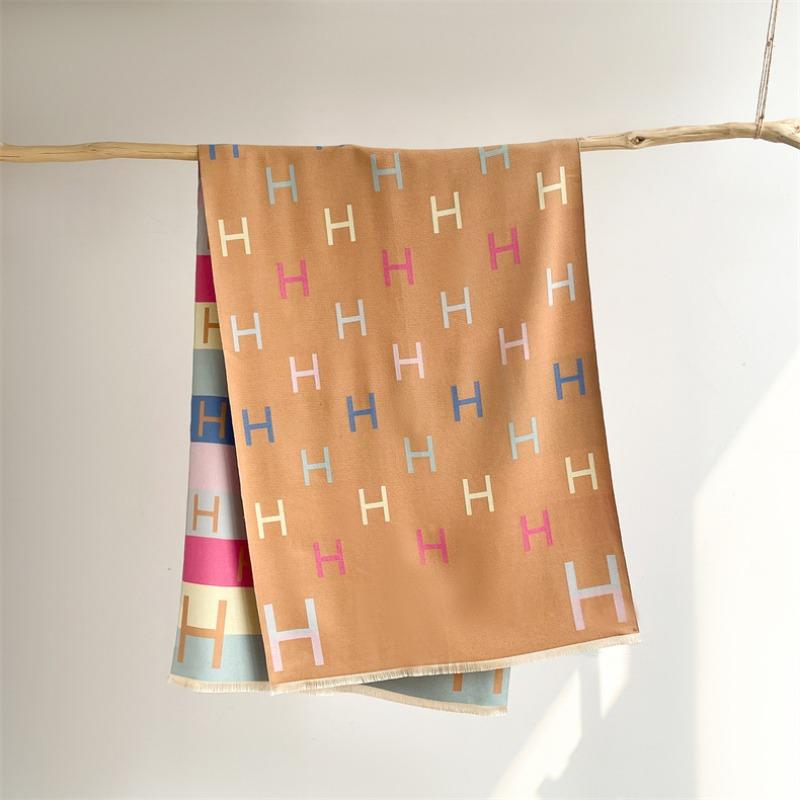 Fular colorat cu litere pentru femei, toamnă și iarnă, nou, îngroșat, color pe ambele părți, imitație cașmir, de înaltă calitate, versatil, șal cald