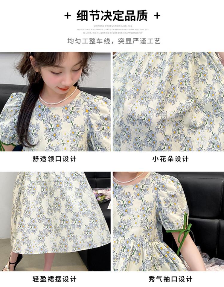 Girls' Summer Sweet Bubble Sleeves Floral Princess Dress