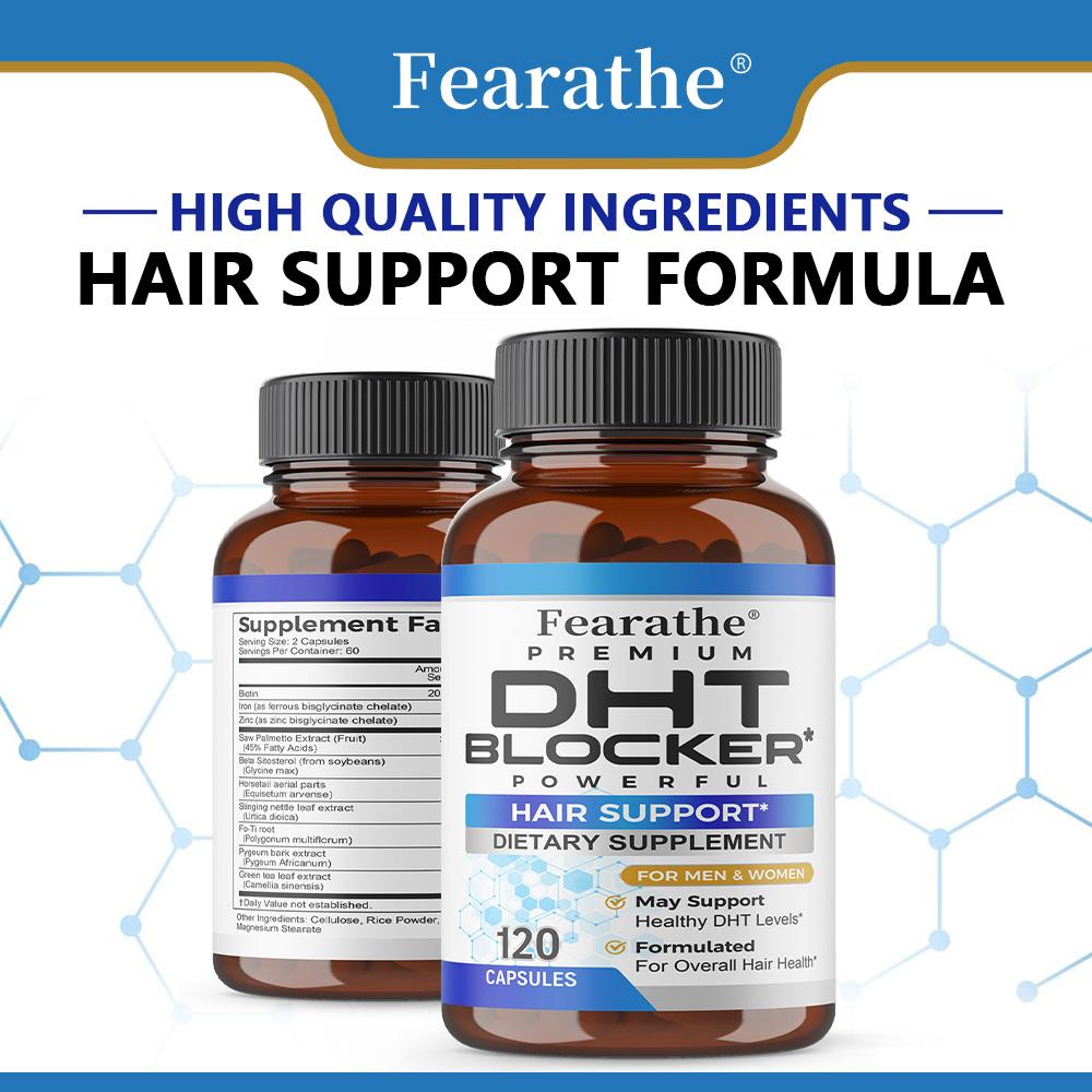 DHT Blocker Capsules Hair Support Supplement with Saw Palmetto & Biotin, 120 Vegan Capsules for Men & Women