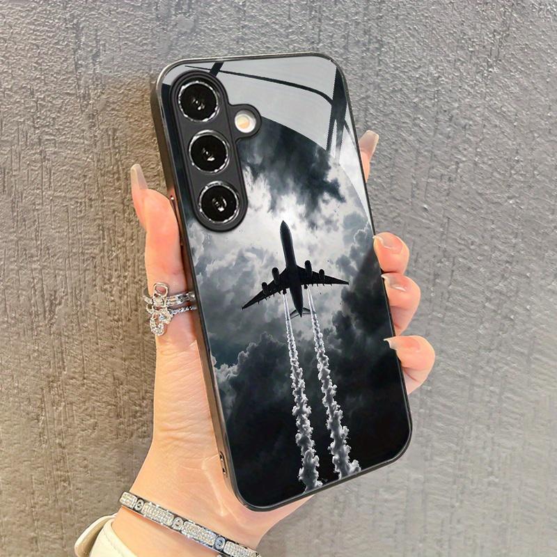 Fashion airplane pattern glass phone case suitable for Samsung Galaxy S26 S25 S24 S23 S22 S20 FE Ultra Plus anti fall back cover