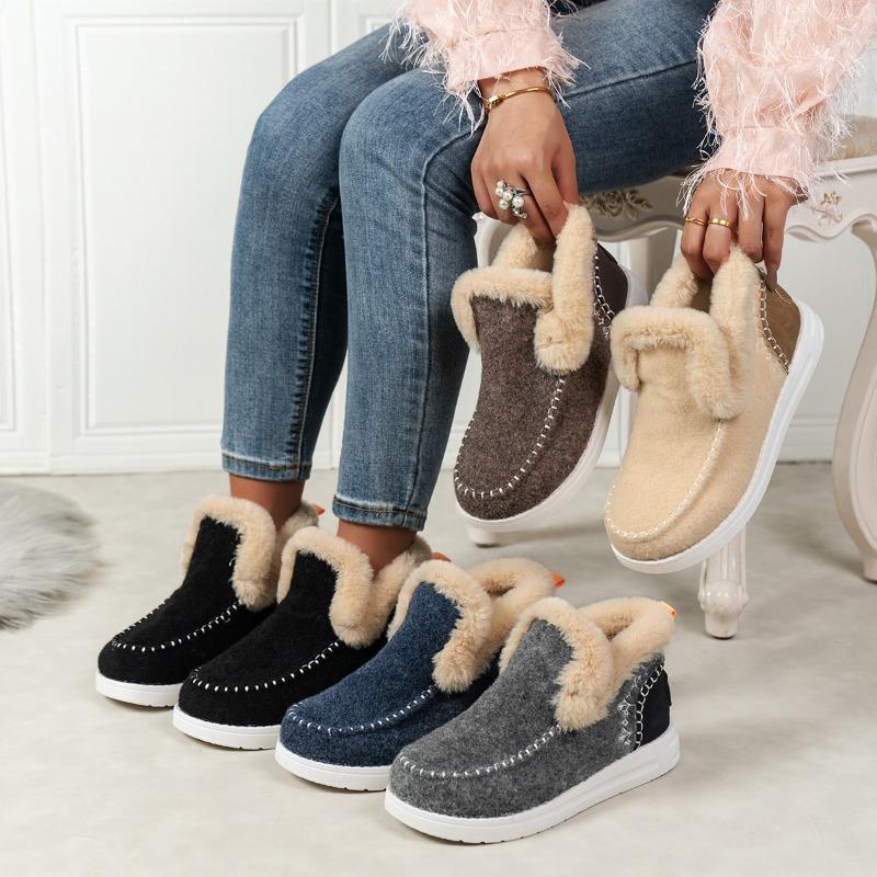 Large size plush cotton shoes for women's autumn and winter new flat bottom thickened round head snow boots for women