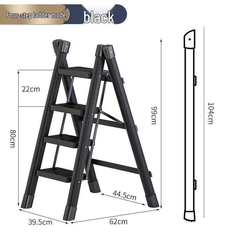 Telescopic Carbon Steel 3-Step Folding Ladder Stool with Storage