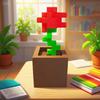 2pcs Pixel Rose Flower Ornament, 3D Printed Unique Flower Decoration, Plastic Flower Item Suitable for Bedside Table, Desktop