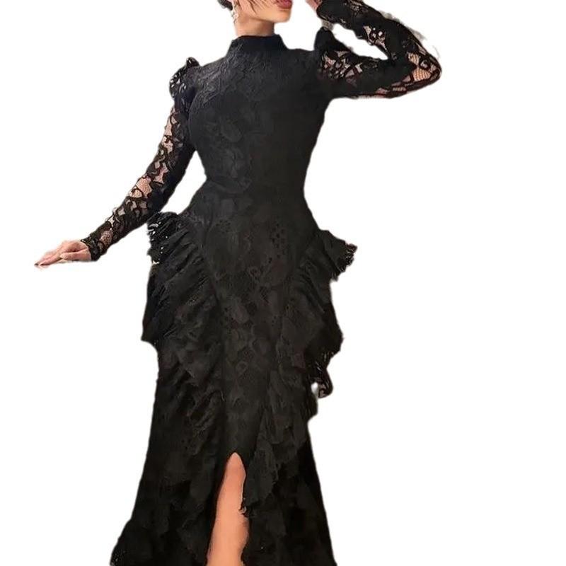 New Spring European and American Dresses Show Thin Backless Split Banquet Satin Dress