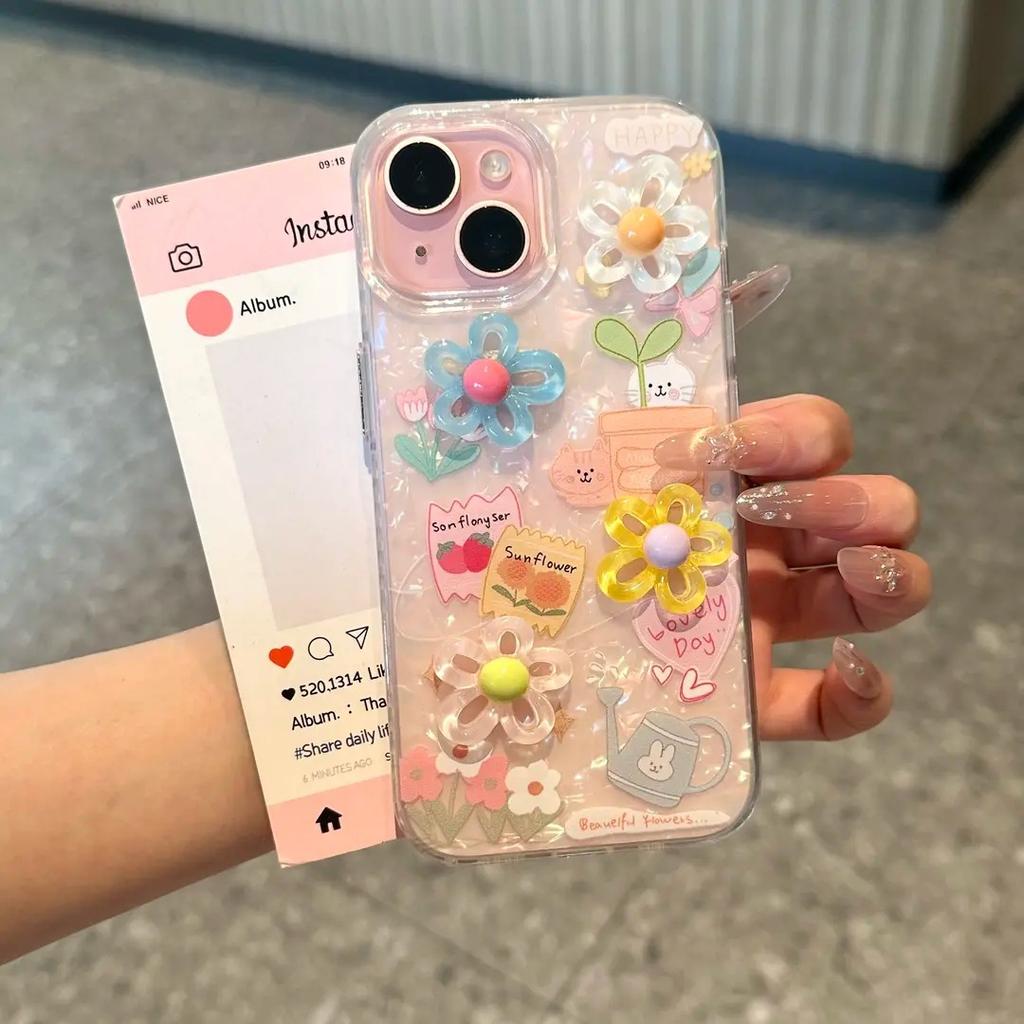 Three-dimensional color flower shell pattern mobile phone case for iPhone17PROMAX anti-drop Apple 16 protective case