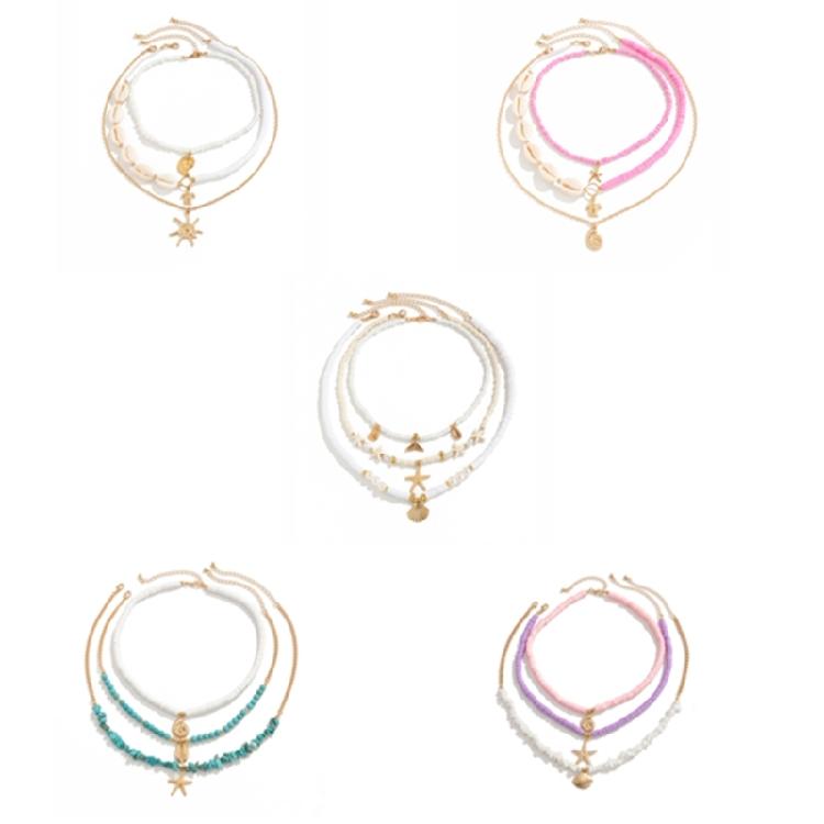 Set of 3pcs Ocean Charm Necklaces Girls Pendant Clavicle Chain with Delicate Beads And Unique Details for Stylish Women