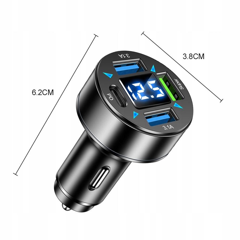 Fast 3.1A Car Charger Led Qc 3.0 X3 Usb + Pd 66W Koanni