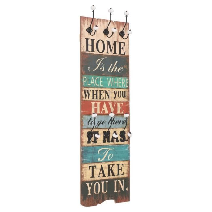 VidaXL Porte-manteau mural avec 6 crochets 120 x 40 cm HOME IS