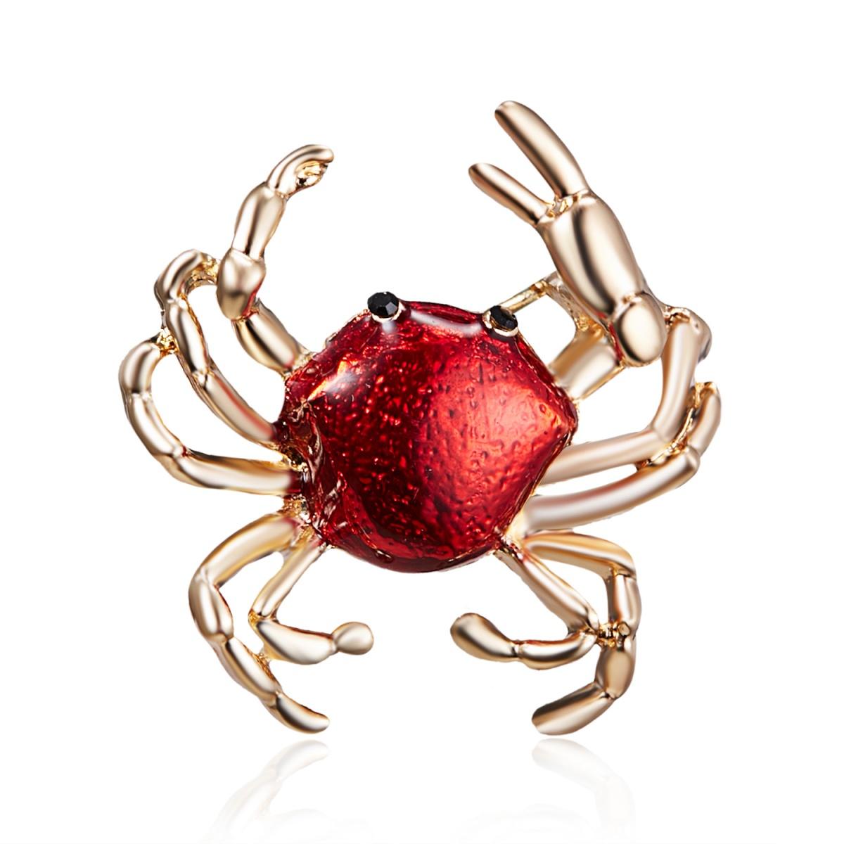 

Lovely Red Enamel Crab Brooches For Women Men Vintage Black Rhinestone Eyes Sea Animal Insect Buckle Pins Holiday Party Jewelry