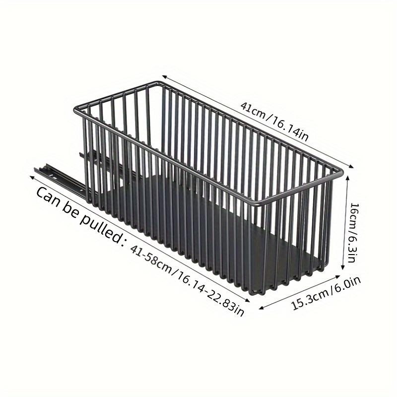 Pull Out Kitchen Storage Basket with Rails Carbon Steel Rustproof Pantry Organizer Cabinet Organizer Rack for Under Sink Estante