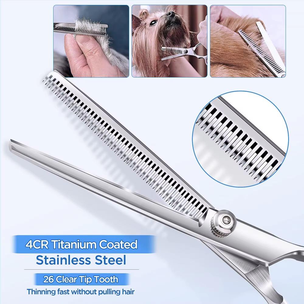 7PCS/set Right-Handed Pet Grooming Scissors Round Head Stainless Steel Dog Hair Scissors For Dog Cat Hair shears Puppy Groom Set