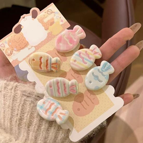 4Pcs Hairpin Cream Macaron Color Snapper Fish Shape Hair Clips Gentle Hold No