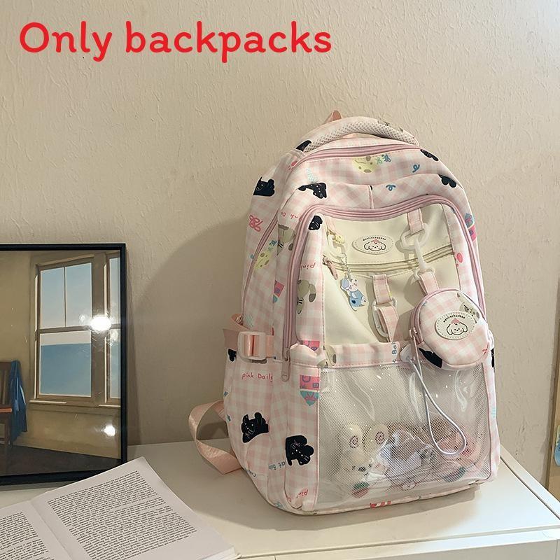Capacity Large Backpack With Grid And Cartoon Dog Cat Print Design Daily For