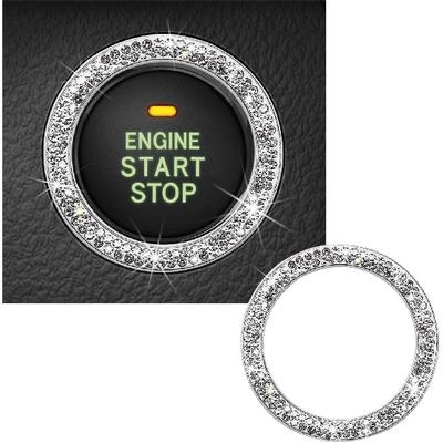 Bling Crystal Dvojitý kamínkový Kroužek Dekorace Startéru Motoru Auta, Jiskřivá Samolepka Tlačítka Startování Tlačením, Zapalování Klíčem & Dekorační kroužek na ovladač, Třpytivý