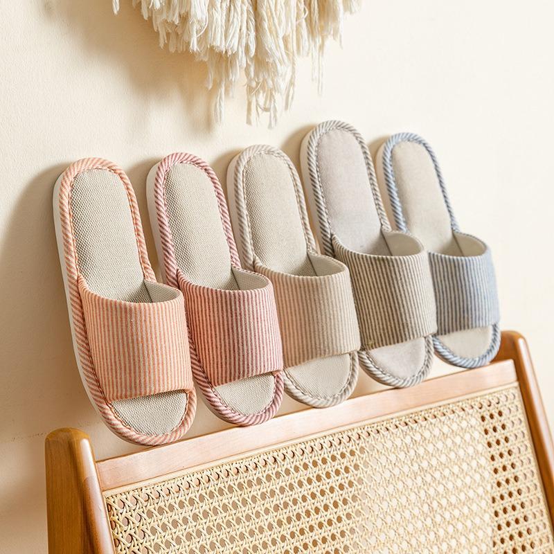Linen Slippers Women's Spring and Autumn Four Seasons Indoor Household Cotton and Linen Home Non-slip Summer Male Couple