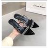 Fashion 2025Sexy High Heels Slippers  Rhinestone Dress Party Shoes Summer Mules Thin Heels Runway Slippers Crystal Sandals Woman