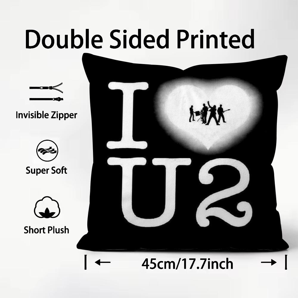 Rock Band U-U2 Cushion Cover Premium Comfort Reversible Pillow Cover - Dual - Use Design for Home & Car