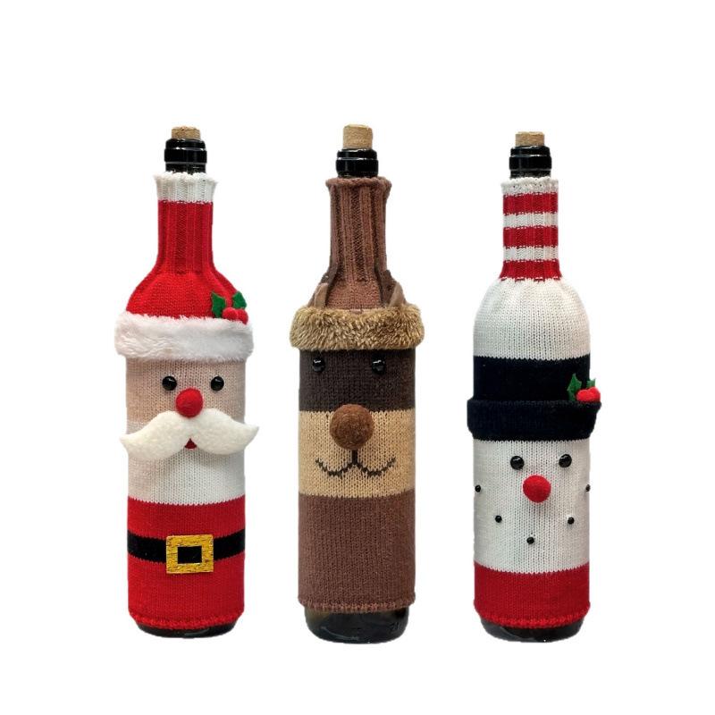 Festive Red Christmas Knit Wine Bottle Cover for Holiday Table Decor