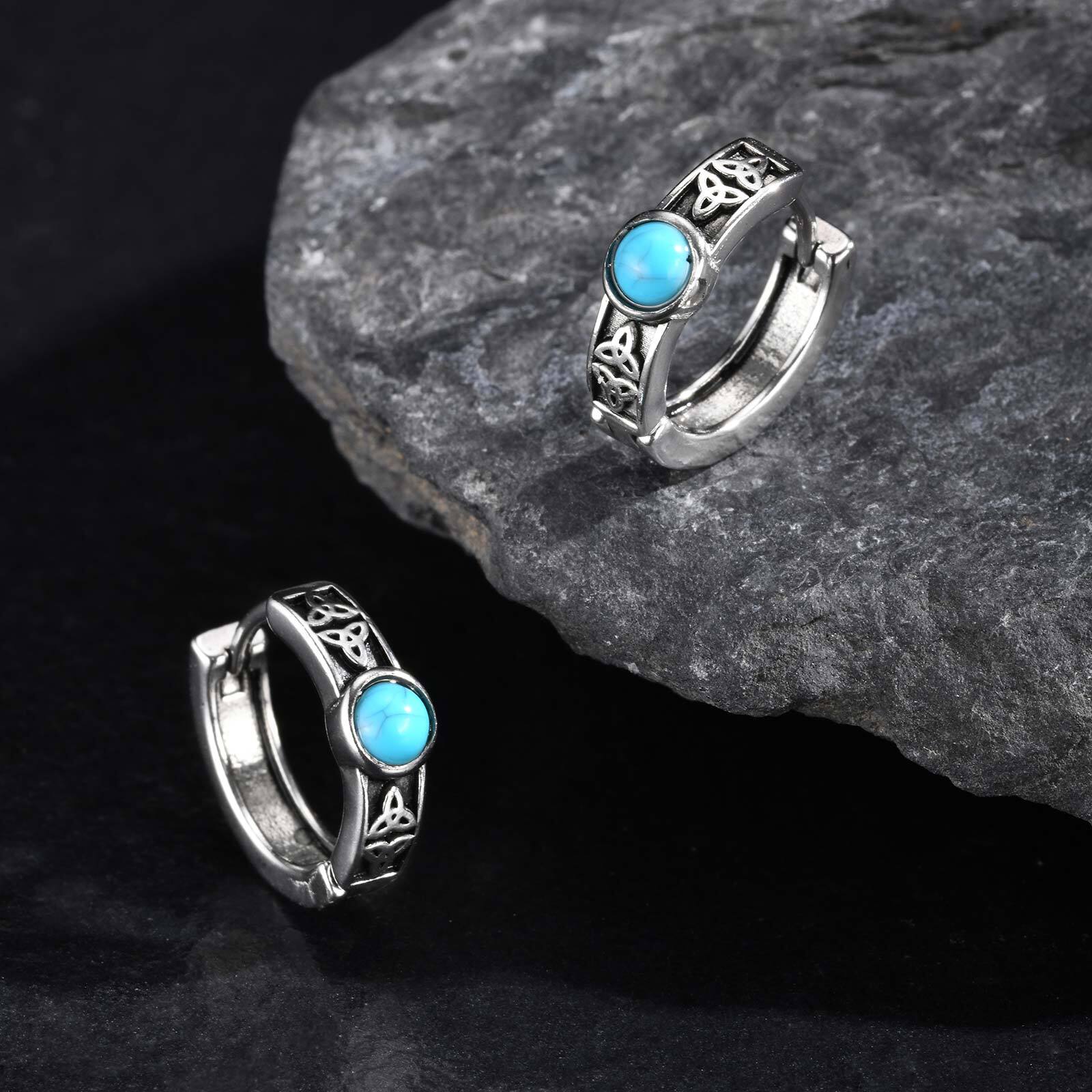 Lucky Star Jewelry Women's Turquoise Celtic Knot Earrings For Men Boys,Stainless Steel Natural Stone Huggies Hoop Earrings,Viking Vintage Zircon Gifts