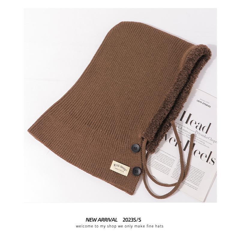 

Шапка-балаклава женская зимняя Красная Шапочка шерстяной шарф интегрированный большой обхват головы утолщенная теплая вязаная шапка One size