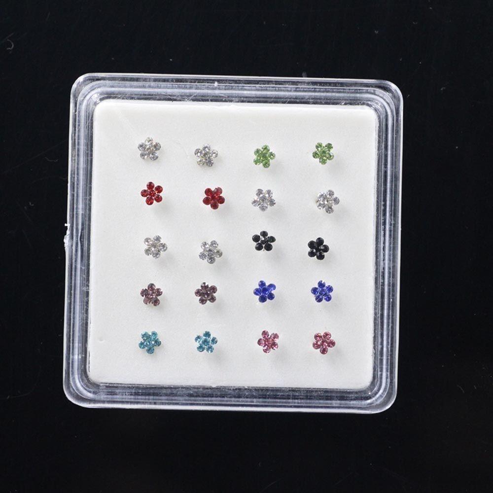 Silver 20PCS Fashion Accessories Jewelry Nose Rings Body Piercing Gems Flower Nose Studs Ring