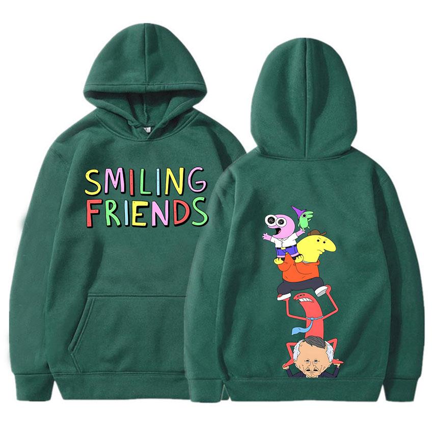 Anime Smiling Friends Print Hoodies  Alan Mr.Frog Glep Pim Charlie Mr. Boss Sweatshirts Winter Long Sleeve Hooded Pullovers Men