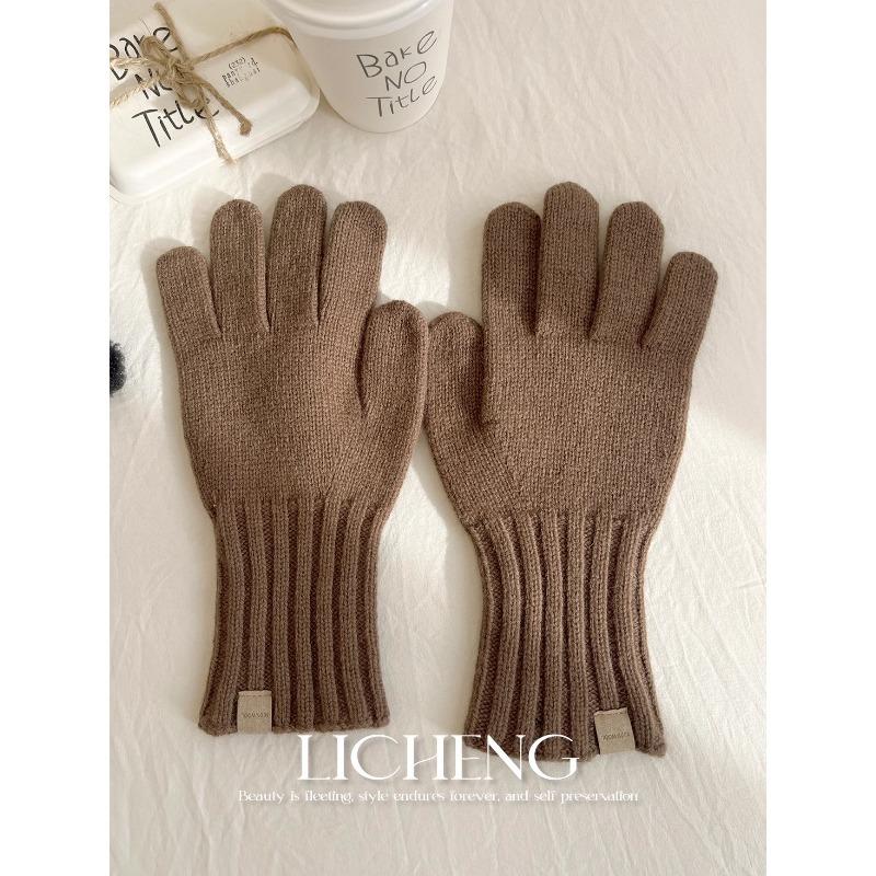 

Корейские перчатки одинарной вязки из австралийской чистой шерсти, зимние женские однотонные универсальные велосипедные теплые вязаные перчатки для женщин one size