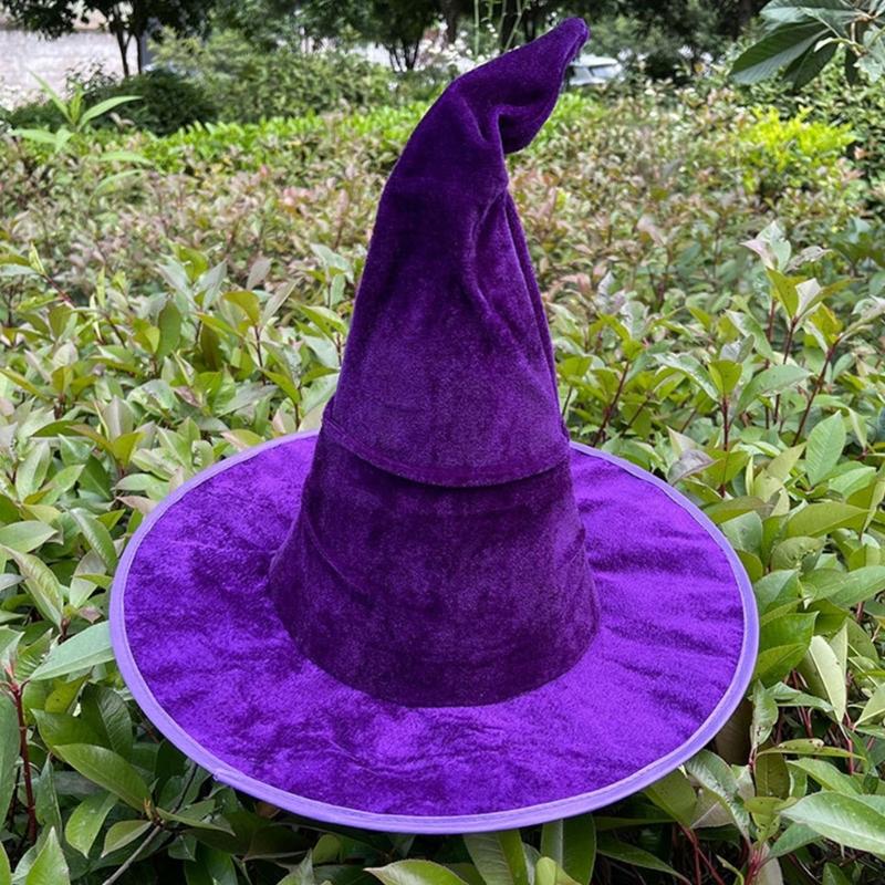 Elegant Witch Hat Soft And Nonwoven Fabric Folded Design Wizard Hat For Halloween Costumes Parties Hats 2pcs