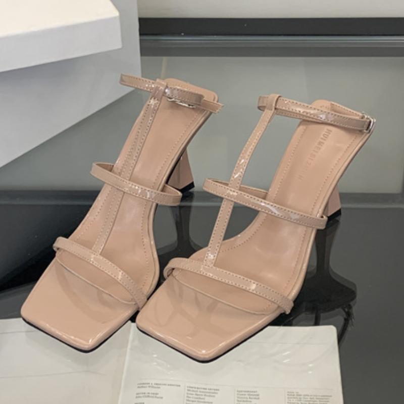 Sommer 2025 Schmaler Riemen Schnalle Designer Sandalen Damen Sexy Quadratische Zehen Offene Zehen Dünner Absatz Pumps Lässig Strand Marken Pantoletten Weiblich